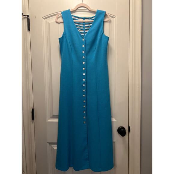 Coldwater Creek Women’s Sleeveless Button-Down Strappy Back Dress Size 10 Blue‎ - Picture 1 of 3
